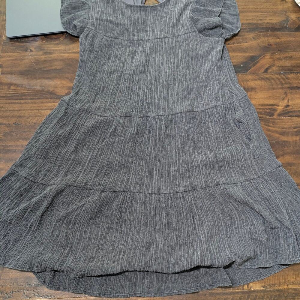 Altar'd State Textured Plisse Flutter Sleeve Babydoll Mini Dress Charcoal M